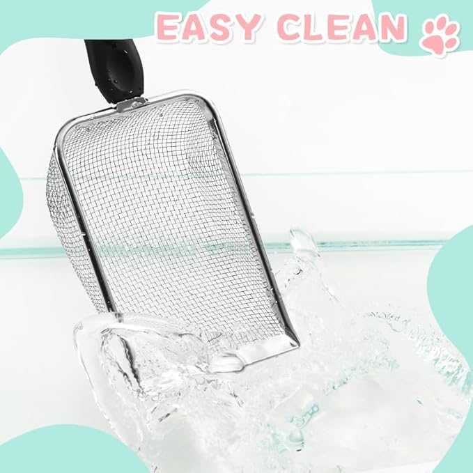 Metal Cat Litter Scoop,Sturdy Litter Cleaner Corner Shovel,Stainless Steel Mesh Litter Shovel,Easy to Clean Reptile Terrarium Sand Waste(Black)