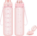 32oz Motivational Water Bottles with Time Marker & Fruit Strainer, Transparent Gradient Color Water Bottle with Times to Drink, Leakproof & BPA Free, Reusable Bottle with Strap (No Straw)