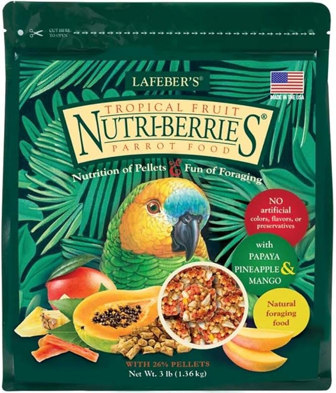LAFEBER'S Tropical Fruit Nutri-Berries Pet Bird Food, Made with Non-GMO and Human-Grade Ingredients, for Parrots, 3 lb