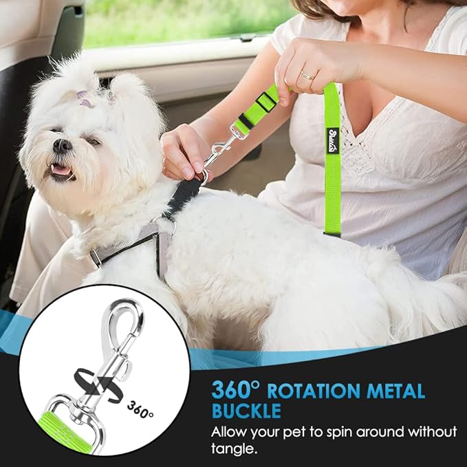 SlowTon Dog Seat Belt for Car, 2 Pack Dog Car Harness Seatbelt Adjustable with Elastic Bungee Buffer, 2 in 1 Pet Car Leash Headrest Restraint Dog Reflective Safety Tether (Lime, Headrest+Clip)