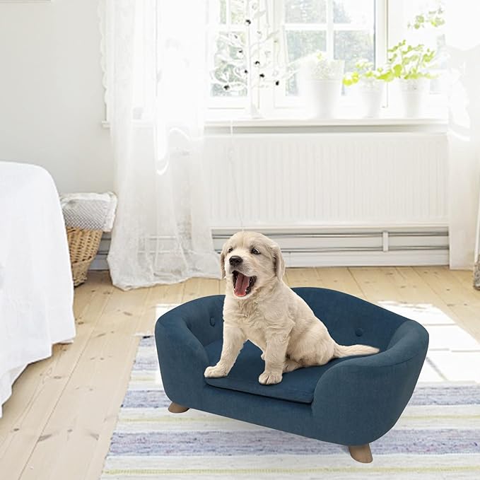 SHAVI Pet Sofa Dog Couch for Small Pet Dog and Cats, Low Back Lounging Bed with Velvet Modern Cat Couch Easy-to-Clean(Blue)