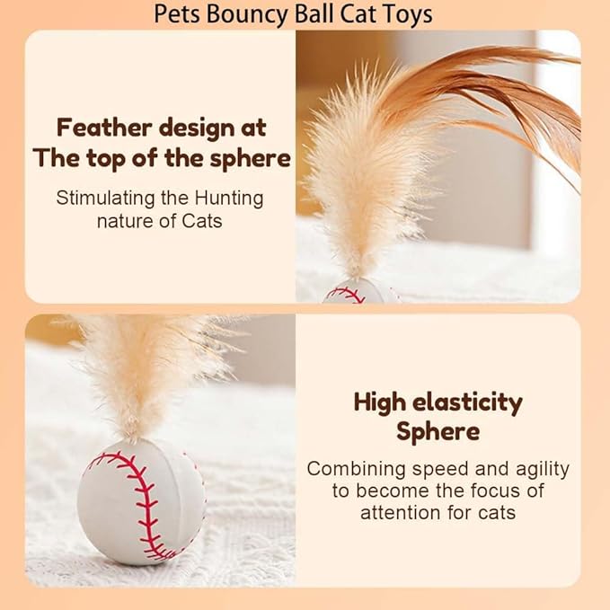 2025 New Interactive Cat Feather Ball Toy Set - Elastic Bouncy Cat Toys with Feather Tails, Silicone Rolling Balls for Indoor Cats & Kitten Exercise, Safe & Fun Play (1 Set)