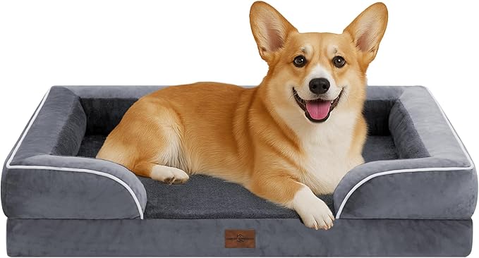 Comfort Expression Medium Dog Beds Waterproof Orthopedic Foam Dog Sofa Beds for Medium Large Dogs Comfy Pet Bed with Washable Removable Cover & Non-Slip Bottom(Medium,Dark Grey)