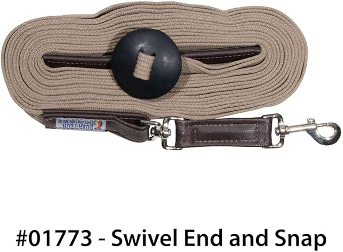 Dura-Tech German Web Cord Lunge Line for Horses | Soft Grip Ribbed Webbing | Lightweight & Durable | Nickel-Plated Snap or Chain Options | Lunch Line with Swivel End and Snap