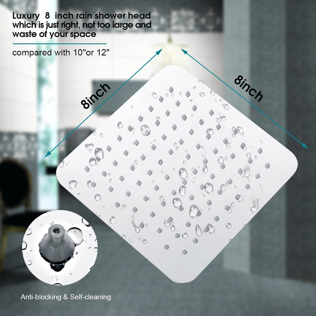8 Inch Square Rainfall Showerhead with 10 Inch Adjustable Extension Arm