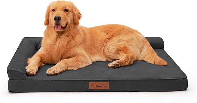 Chew Proof Dog Bed, 3" Memory Foam Dog Bed for Medium and Large Dogs, Removable and Washable Microsuede Cover, Waterproof Liner, Nonskid Bottom, 44x32, XXL Dark Grey