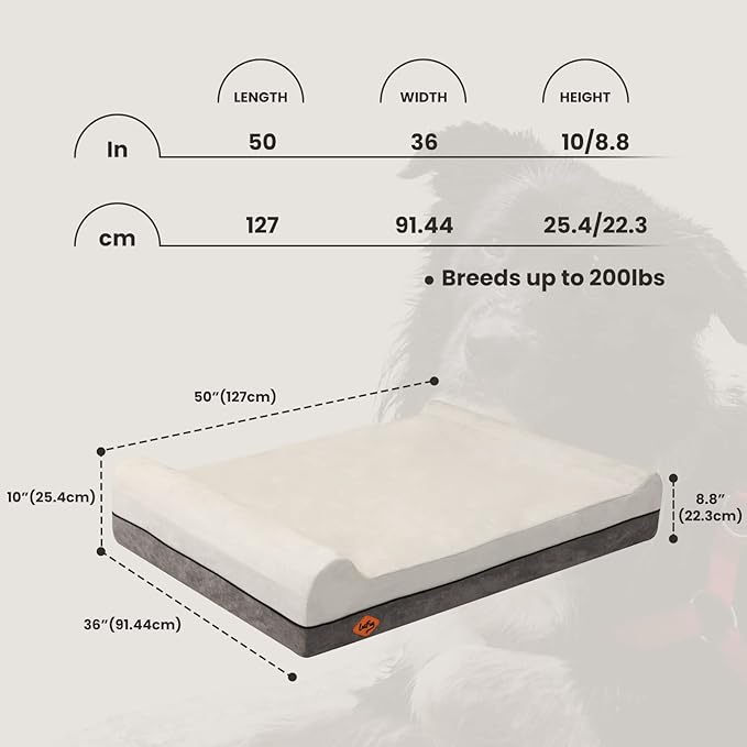 Laifug Orthopedic Memory Foam Dog Bed Extra Large Dog Bed with Pillow and Durable Water Proof Liner & Removable Washable Cover & Smart Design(Dark Grey)