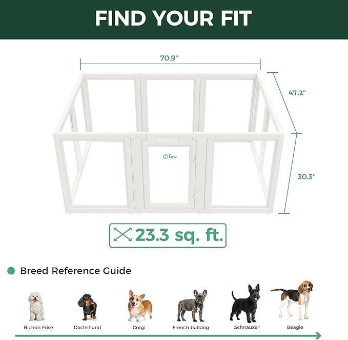 FXW AuraSpace Acrylic Indoor Unleashed Dog Playpen for Small and Medium Dogs, 30 Inch, 10 Panels, White