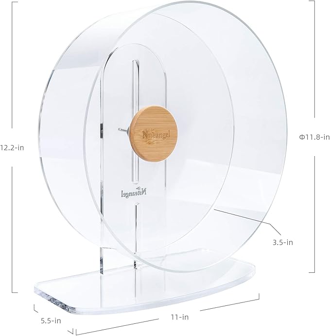 Niteangel Silent Hamster Exercise Wheel - Dual-Bearing Quiet Spinning Acrylic Hamster Running Wheel for Hamsters, Gerbils, Mice, Degus, or Other Small Animals (Large - Wider Version)