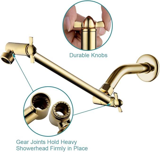 10 Inch Brass Shower Head Extension Arm, Height & Angle Adjustable
