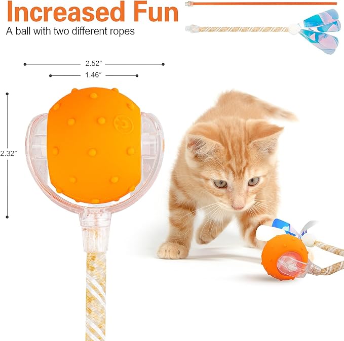 Interactive Cat Toys Ball for Indoor Cats, Automatic Agile Rolling Cat Ball with Elastic Mesh Tail, Bird Chirping & Motion Activated, 2 Tail Accessories, Kitten Toy for Bored (Orange)