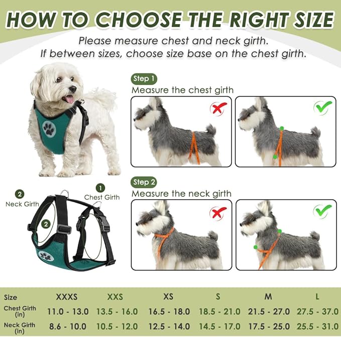 SlowTon Dog Seat Belt Harness for Car, Dog Car Harness Adjustable Mesh Breathable & Dog Seatbelt Safety Tether with Elastic Bungee for Small Medium Large Pets(Green, Double Clip, S)