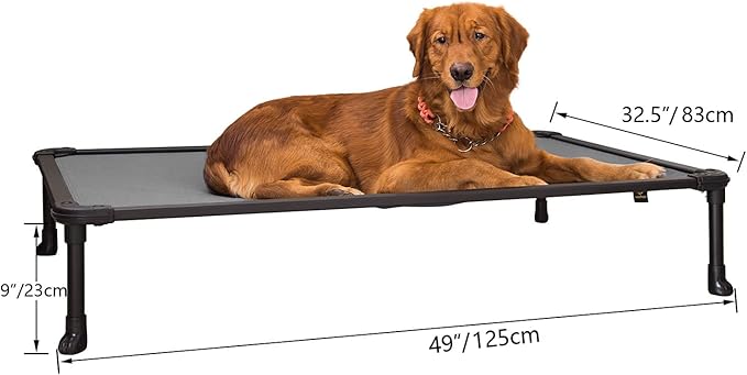 Veehoo Chew Proof Elevated Dog Bed - Cooling Raised Pet Cot - Rustless Aluminum Frame and Durable Textilene Mesh, Unique Designed No-Slip Feet for Indoor or Outdoor Use, Grey, X-Large, CWC2002