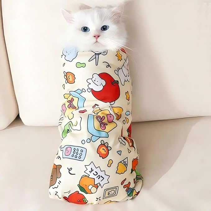 Magic Cat Wrap for Cutting Nails & Grooming, Self Adherent Fabric Wrap for Cats, Multi Functional Pet Grooming Towel Blanket, Wrap Snug and Groom for Cats, 17.7in, Under 9 Ibs