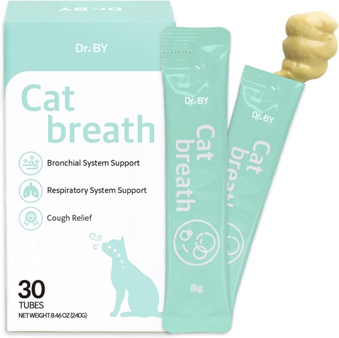 Dr.by Cat Breath Bronchial Supplements Cat Sneezing Treatment Asthma Cold Cough Nose Relief Respiratory&Immune Support with TF-343-30 lickable Formula Individually Packaged, Chicken (1 Pack (8.5OZ))