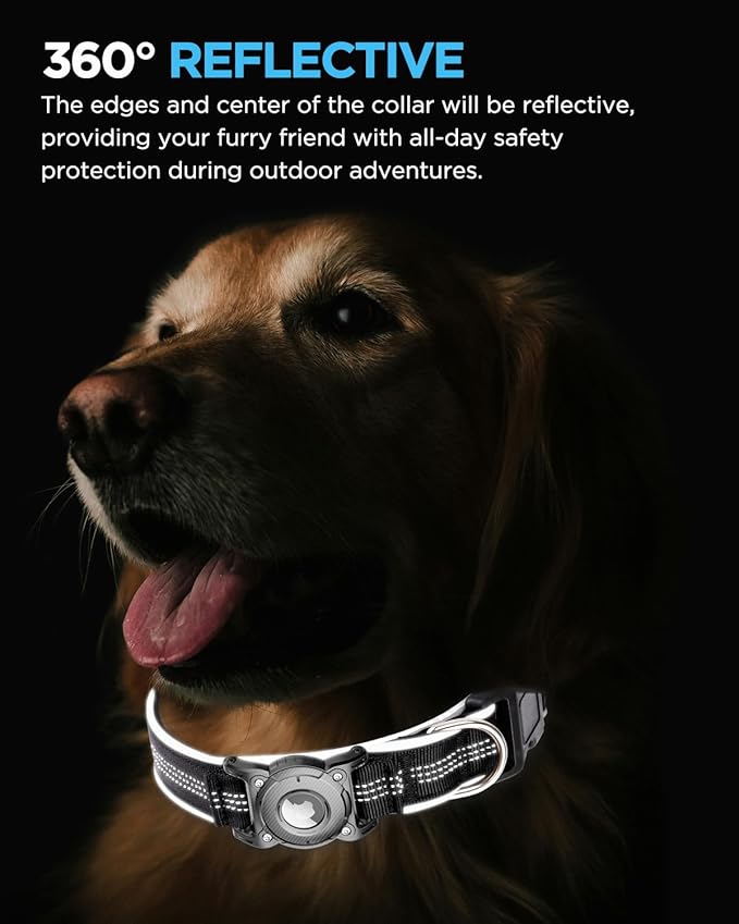 ONEONTA Airtag Dog Collar | Waterproof Airtag Dog Collar Holder with Removable Metal Loop - Airtag Collar Heavy Duty, Reflective, Ultra-Durable, Comfortable Padded, for Small Medium Large Dog, Blue M