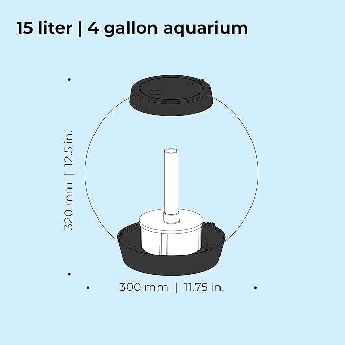 biOrb Classic 15 Acrylic 4-Gallon Aquarium with White LED Lights Modern Compact Tank for Tabletop or Desktop Display, Black-Trimmed Tank