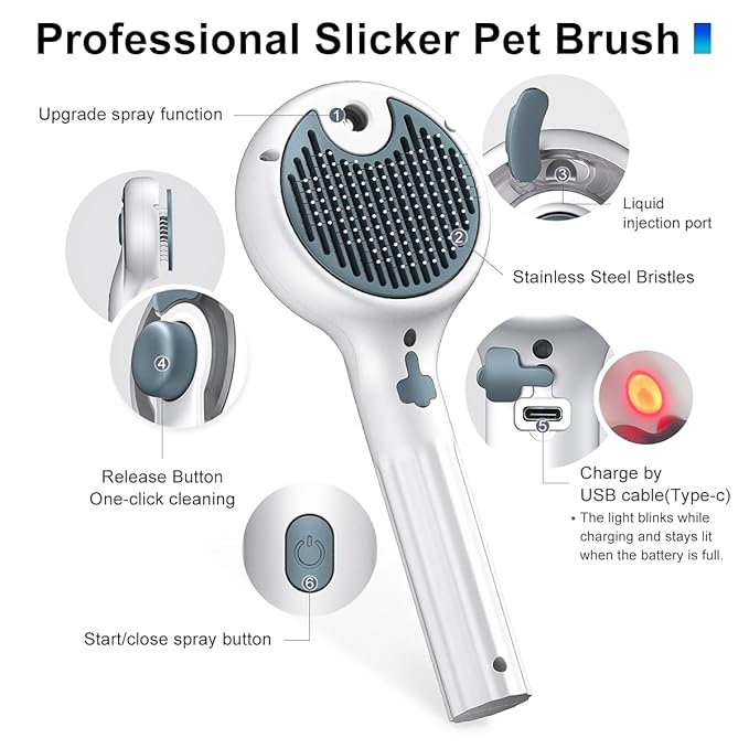 Cat Steam Brush, 3-in-1 Self-Cleaning Pet Grooming Tool with Water Spray, Shedding & Massage Comb for Long & Short Hair Cats and Dogs