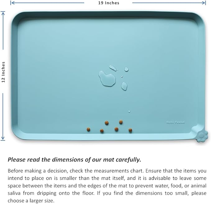 Hoki Found Silicone Non Slip Pet Food Mats - Dog Cat Bowl Placemats - Waterproof for Carpet - Light Turquoise
