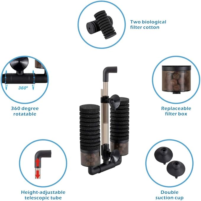 hygger Sponge Filter, Aquarium Filter Double Sponge Replaceable Media with 4 Biochemical Sponges and 1 Bag of Filtered Ceramic Balls Ultra Quiet Filter Fish Tank (S/M)
