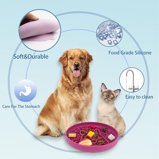 Silicone Slow Feeder Bowl for Dogs, Suction Cup Design, Non-Slip Base, Puppy Pattern Eating Slow, for All Breed Dogs (Dark Yellow)