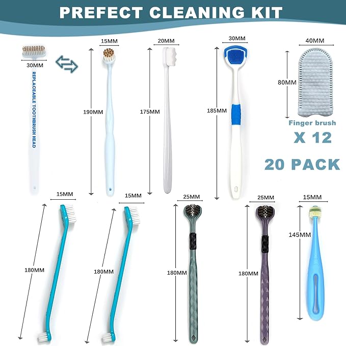 Dog Toothbrush Kit, 360-Degree Finger Three-Sided Design, Replaceable Tooth Brush Heads,Easy Teeth Cleaning & Dental Care, 20Pack