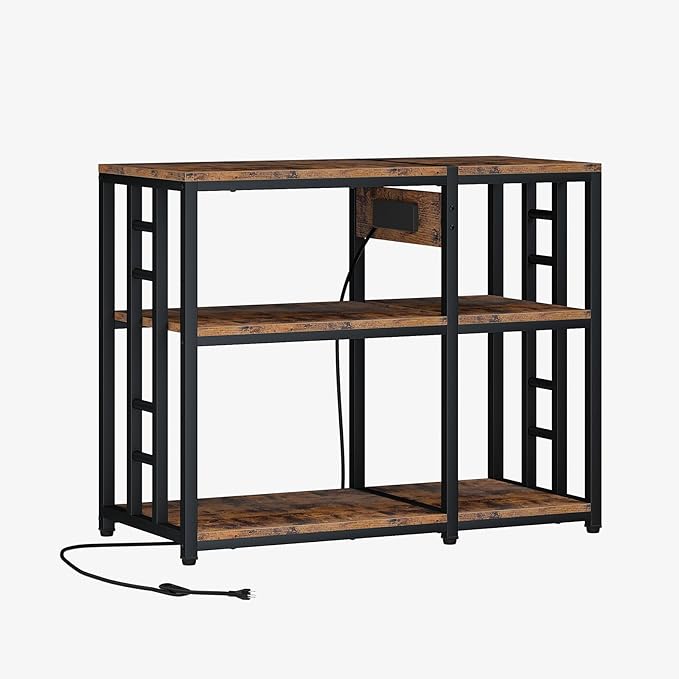 Reinforced 40-50 Gallon Aquarium Stand with Power Outlet | Ultra-Stable 750LBS Capacity Metal Fish Tank Stand for Reptile/Aquatic Setups, 5-Tier Adjustable 37"x19" Steel Shelving System
