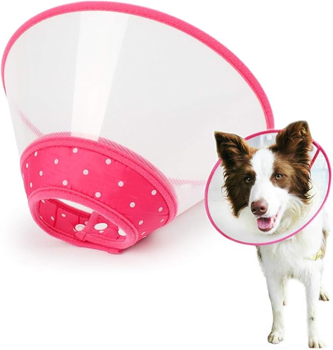 Pet Cone Recovery Dog Cone Adjustable Dog Collar Clear Padded Collar with Breathable Soft Edge, Plastic Puppy Cone Protect The Neck Surgery Recovery, Designed for Cats and Puppies (Large, Pink)