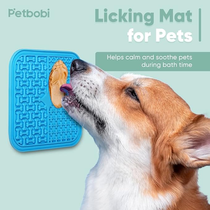 Petbobi Dog Bathing Tether with Heavy Suction Cup Lick Mat, Pet Grooming Tub Restraint Leash with Dog Scrubber for Bath, Adjustable Cat Fixed Safety Rope for Shower, Blowing, Trimming, Brushing Pet