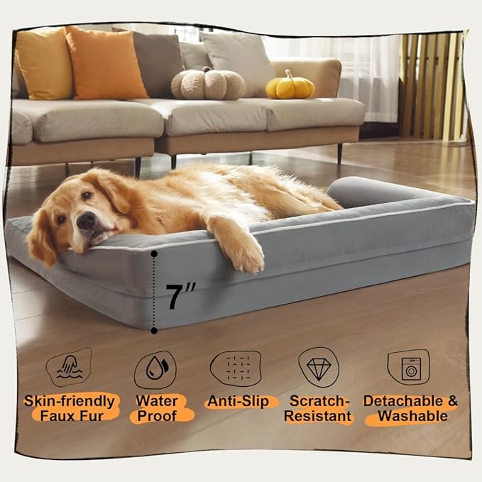 Small Dog Bed Waterproof Orthopedic Dog Beds for Medium Sized Dogs Comfy Pet Cat Bed with Sides, Washable Removable Cover
