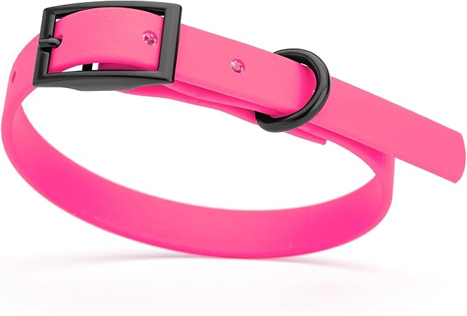 Dogline Biothane Waterproof Dog Collar Strong Coated Nylon Webbing with Black Hardware Odor- Proof for Easy Care Easy to Clean High Performance Fits Small Medium or Large Dogs, Passionfruit Pink