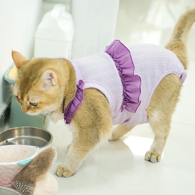Cat Recovery Suit,Kitten Onesie After Surgery,E-Collar Alternative for Abdominal Wound and Skin Diseases,Soft Breathable Bodysuit After Spay（Purple-s）