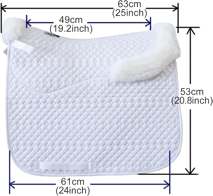 Woolous Dressage Saddle Pad, English Saddle Pad with Sheepskin Trim, Lambskin Wool Fleece Lining, Square Saddle Pad for Equestrian Riding, Comfortable & Shock Absorbing