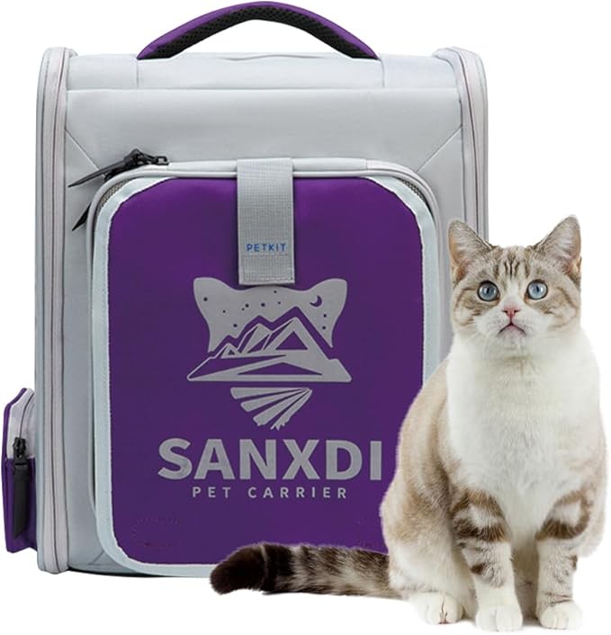 Expandable Pet Backpack, Cat Backpack with Breathable Mesh, Collapsible Soft Cat Travel Bag for Outdoor Hiking, Large Space Dog Backpack(Purple)