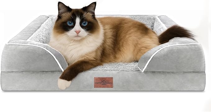 Comfort Expression Small Dog Beds Waterproof Cat Beds Orthopedic Foam Sofa Beds for Small Dogs Comfy Pet Bed with Washable Removable Cover & Non-Slip Bottom(XX-Small,Grey White)