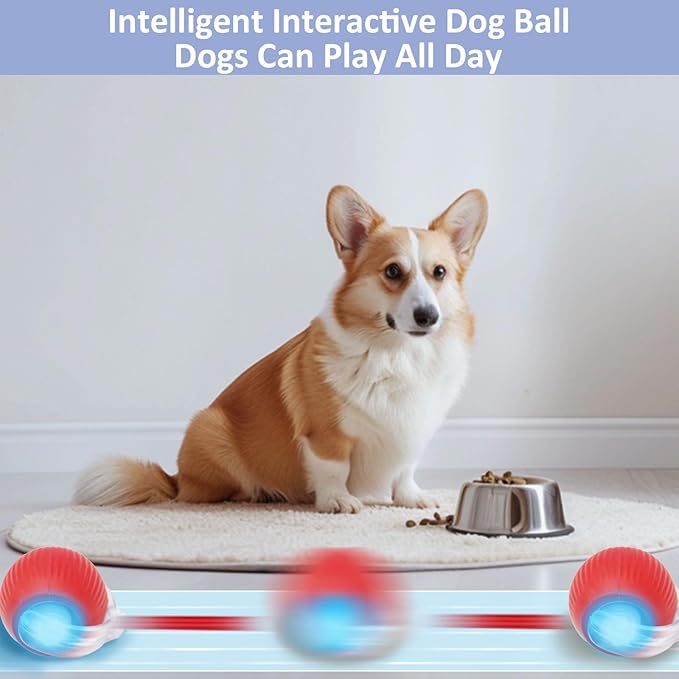 Interactive Cat Toys for Indoor Cats, 360° Smart Automatic Kitten Toys Self Rolling Pet Ball, Moving Dog Cat Ball with Mesh Tail for Bored, USB Rechargeable (Red)