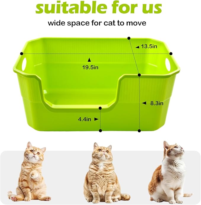 Large Litter Pan Low Entry,High Wall Litter Box Side Entry Plastic Cat Boxes for Indoor Cats Anti-Urine Leakage,High Sides Kitty Tray Open Kitten Toilet Low Entrance Green