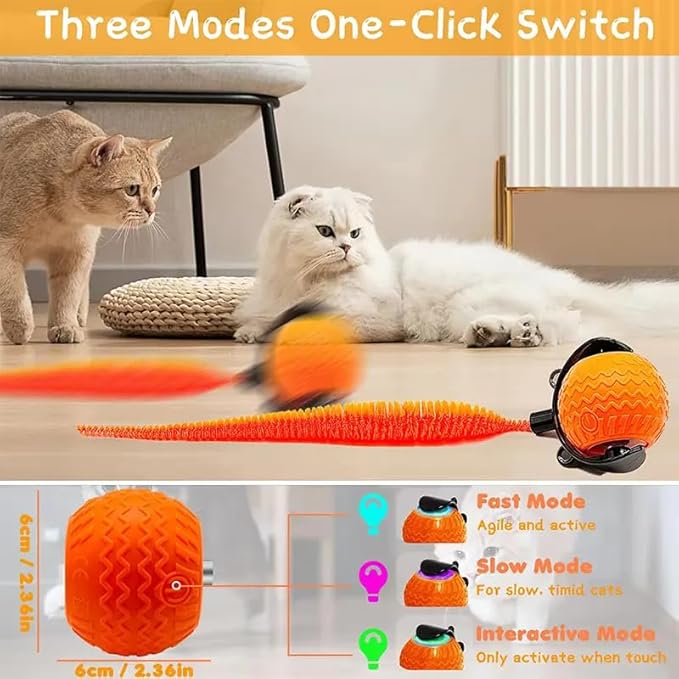 Interactive Cat Toys with Tail Rechargeable Cat Ball Toy with 3 Model Automatic Moving Balls Electric Fast Rolling Toy for Lazy Cats (Red)