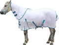 Horse Fly Sheet with Detachable Neck Cover & Belly Wrap, Adjustable Fly Sheet for Horses, Ventilated Airflow Mesh Equine Cooling Summer Flysheet White 75