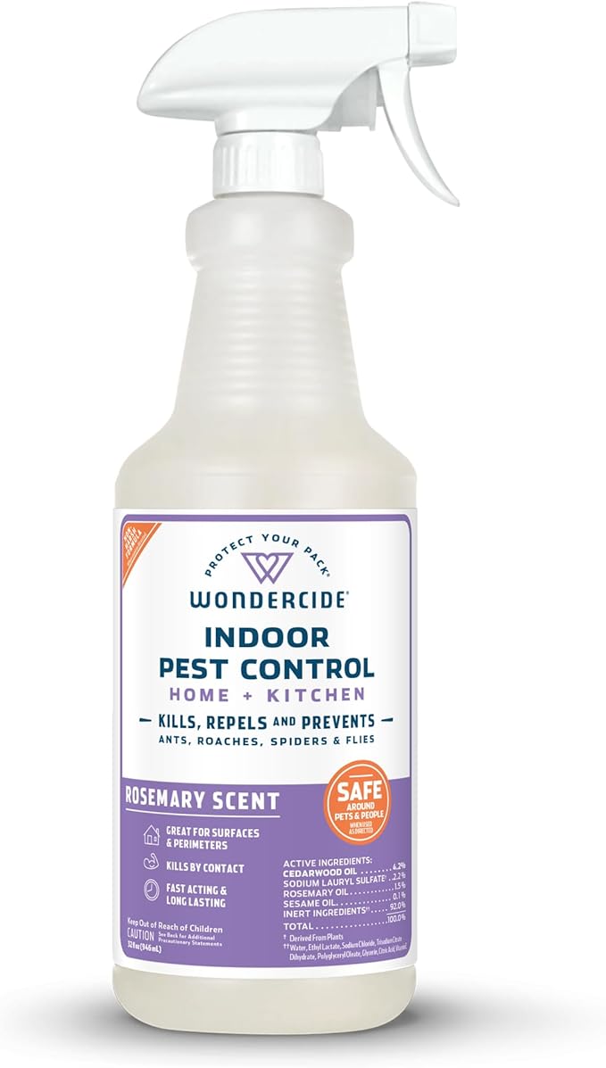 Wondercide - Indoor Pest Control Spray for Home and Kitchen - Ant, Roach, Spider, Fly, Flea, Bug Killer and Insect Repellent - with Natural Essential Oils - Pet and Family Safe — Rosemary 32 oz