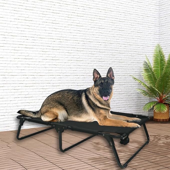Outdoor Elevated Dog Bed Cooling Raised Dog Cots Black Pet Beds with Breathable Mesh Folding Large Pet Hammock Bed Multiple Sizes for Small Meduim Large Dogs