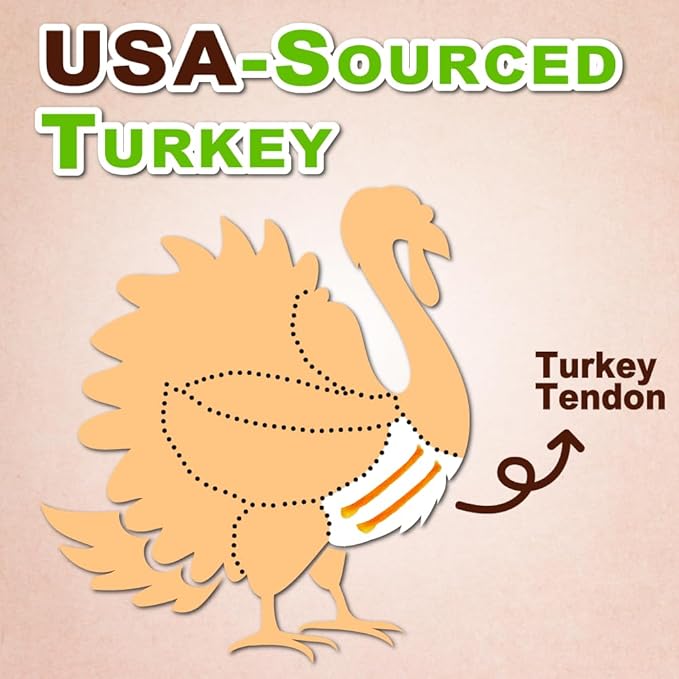 Afreschi Natural Turkey Tendon Bone (S) 8 oz, USA-Sourced Turkey Tendon, All Natural Puppy Chew, Hypoallergenic, Rawhide Alternative, for Small Breeds