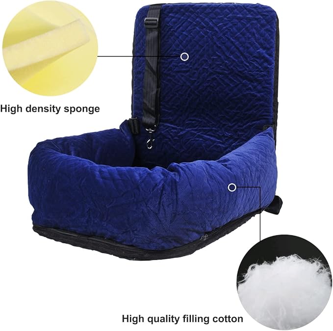 Dog Car Seat for Small Medium Dogs Up to 40lbs, Detachable Washable Soft Pet Booster Travel Bed for Front & Blue Seat with Safety Leash Belt