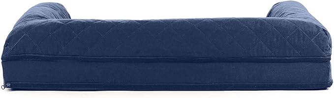 Furhaven Cooling Gel Dog Bed for Large/Medium Dogs w/ Removable Bolsters & Washable Cover, For Dogs Up to 55 lbs - Quilted Sofa - Navy (Blue), Large