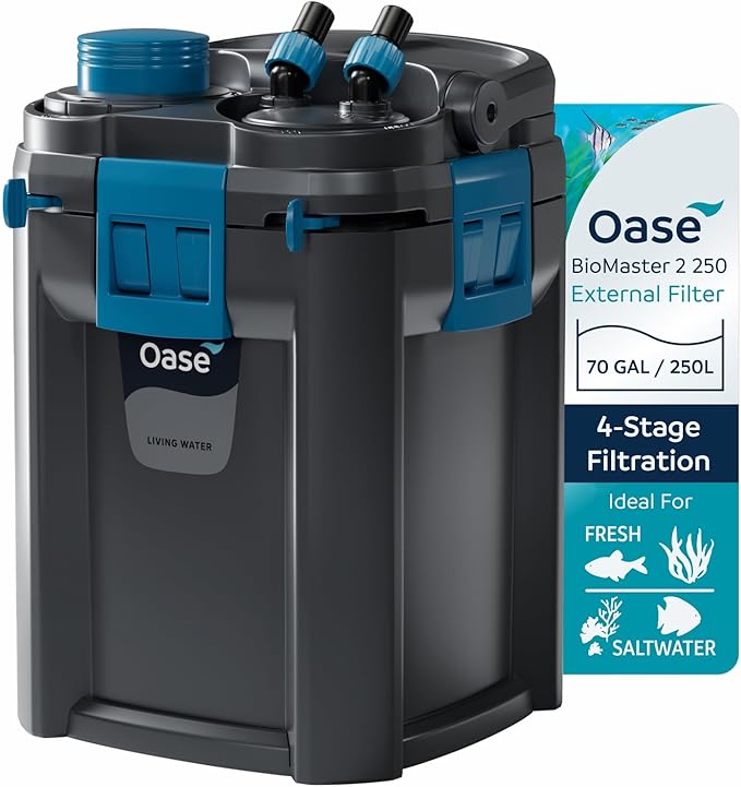 OASE BioMaster 2 250 Canister Filter for Aquariums – External Aquarium Filter with EasyClean Pre-Filter – Quiet Performance – Freshwater & Saltwater, Up to 70 Gallons