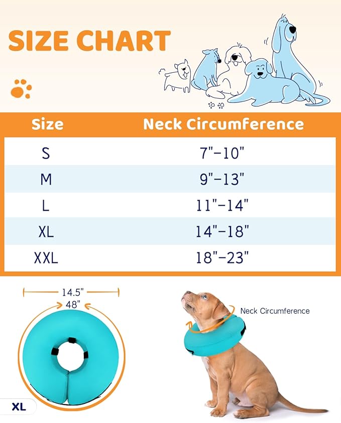Supet Inflatable Dog Cone Collar Alternative After Surgery, Dog Neck Donut Collar Recovery E Collar to Stop Licking, Soft Dog Cone for Medium Large Dogs