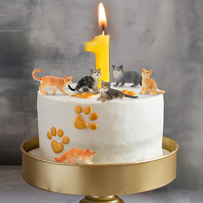 Toymany 8PCS Grey & Orange Cat Figurines Set, Realistic Cat Figures Kitten Toys, Cat Cake Toppers Easter Eggs Birthday Gift for Kids Children