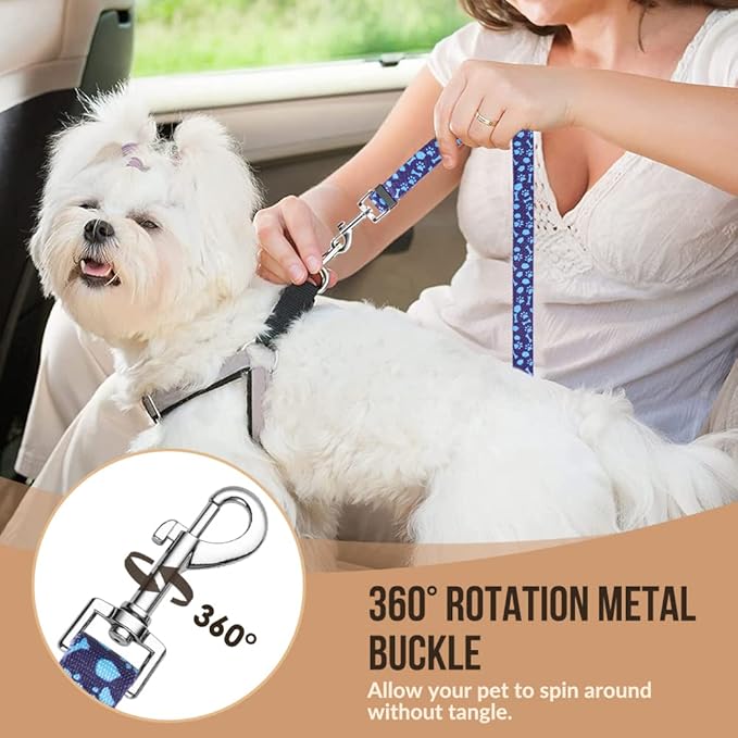 SlowTon Dog Seat Belt for Car, 2 Pack Dog Car Harness Seatbelt Adjustable with Elastic Bungee Buffer, 2 in 1 Pet Car Leash Headrest Restraint Dog Reflective Safety Tether (S, Blue, Headrest+Clip)