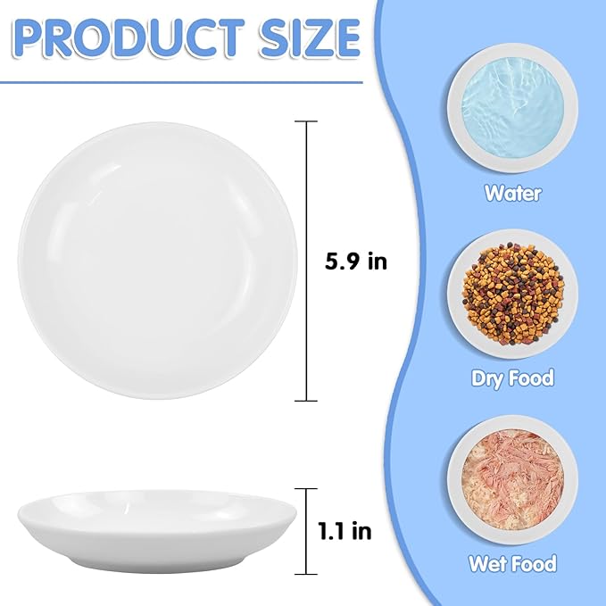 6 Pack Cat Food Bowl, Ceramic Cat Bowls, Anti Whisker Fatigue Cats Bowl,5.5 Inches Shallow Wide Kitten Plates for Food and Water (White)