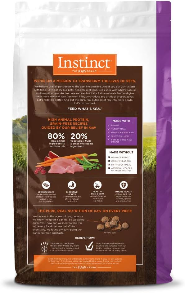 Instinct Original Dry Cat Food, Raw Coated Kibble, High Protein, Grain Free Recipe - Real Rabbit, 10 lb. Bag